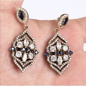 Sultan Ottoman Sapphire Topaz Silver Drop Earrings